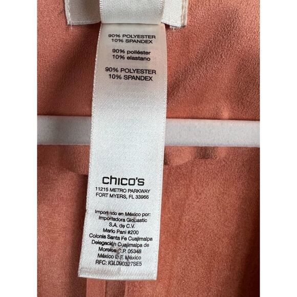 CHICO'S perforated faux suede orange peach open front draped jacket 1 (M) NWOT - Picture 5 of 9